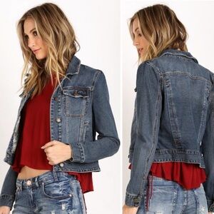 Free People Fitted Denim Jacket Indigo Size Extra Small XS